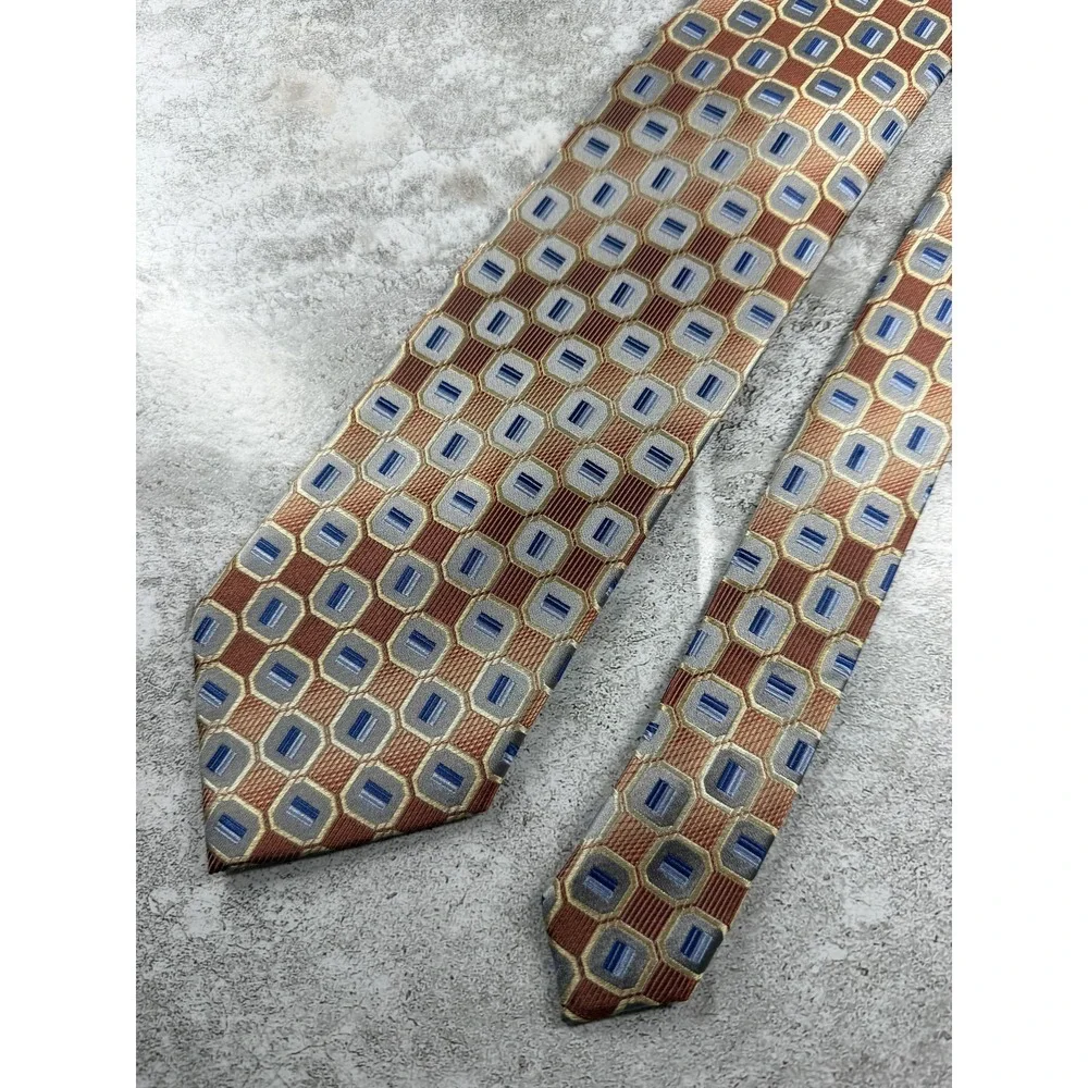 Shore & Singer 100% Silk Tie Mens One Size Bronze Geometric Pointed Necktie